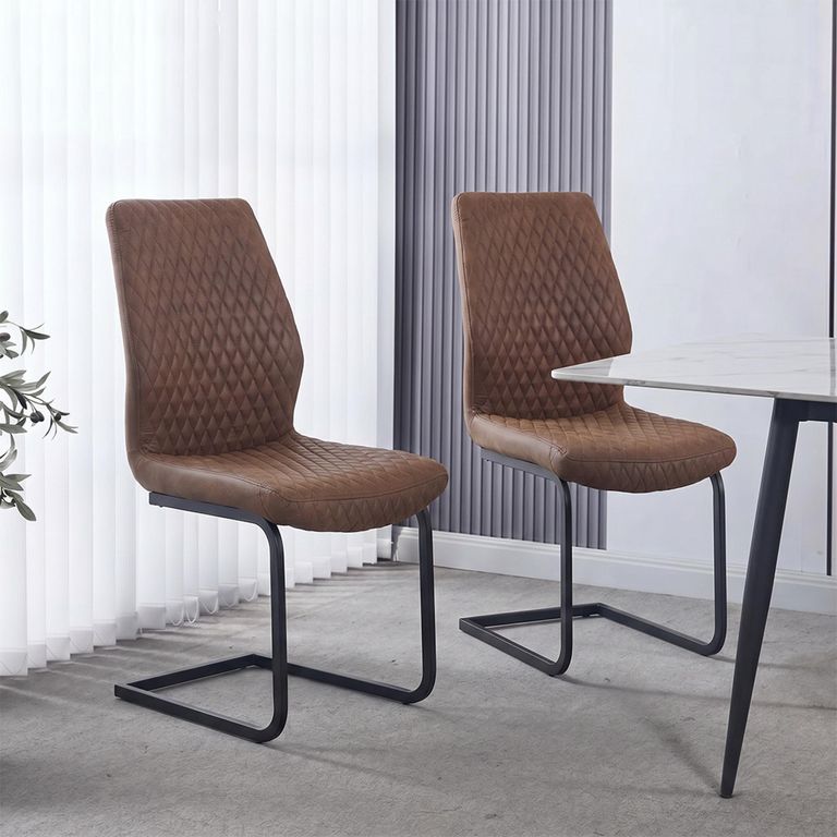 Charlie Cantilever Dining Chair - Set of 2 - Brown Faux Leather