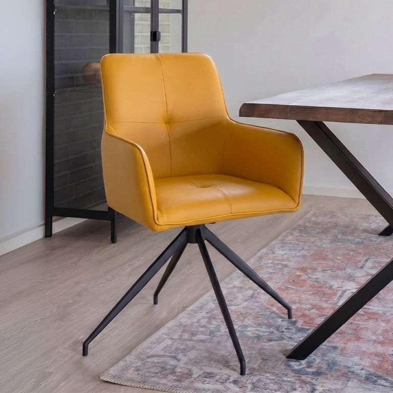 Nix Swivel Dining Chair - Set of 2 - Yellow Faux Leather