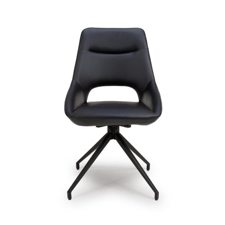 Ace Swivel Dining Chair - Set of 2 - Black Faux Leather