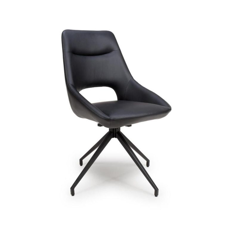 Ace Swivel Dining Chair - Set of 2 - Black Faux Leather