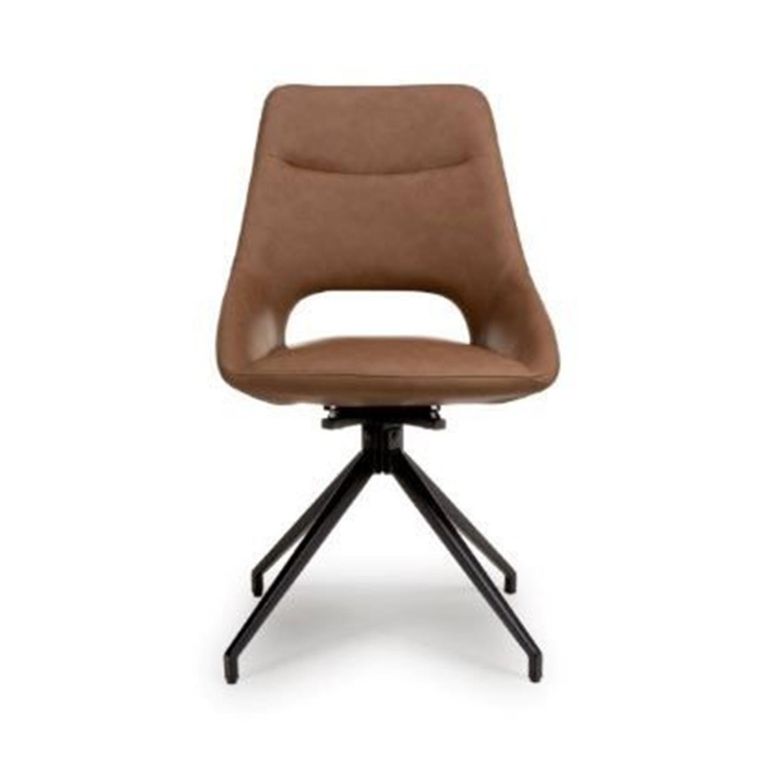 Ace Swivel Dining Chair - Set of 2 - Tan Faux Leather