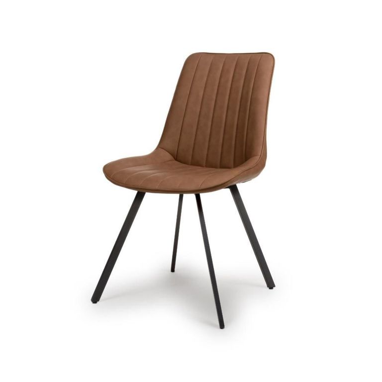 Miro Dining Chair - Set of 2 - Tan Brown Faux Leather