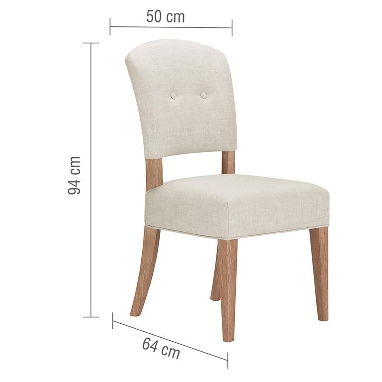 Cannes Dining Chair - Set of 2 - Round - Linen Fabric - Timber Wood