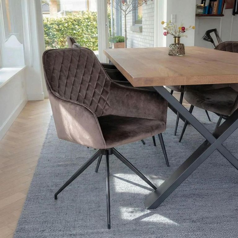 Clearance - Harbo Dining Chair - Set of 2 - Light Brown - Velvet Fabric - Swivel - FSS17317