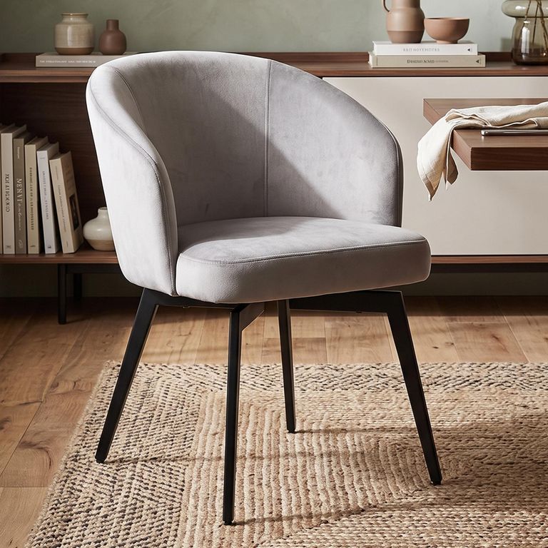 Amphara Dining Armchair - Curved Back - Sand Velvet - Fabric and Metal