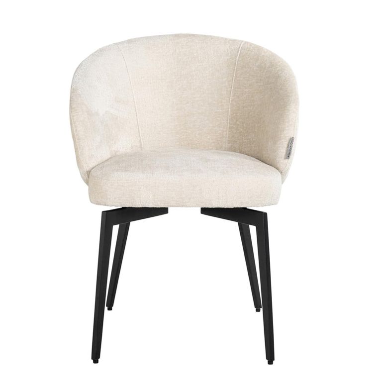 Amphara Dining Armchair - Curved Back - White Chenille - Fabric and Metal