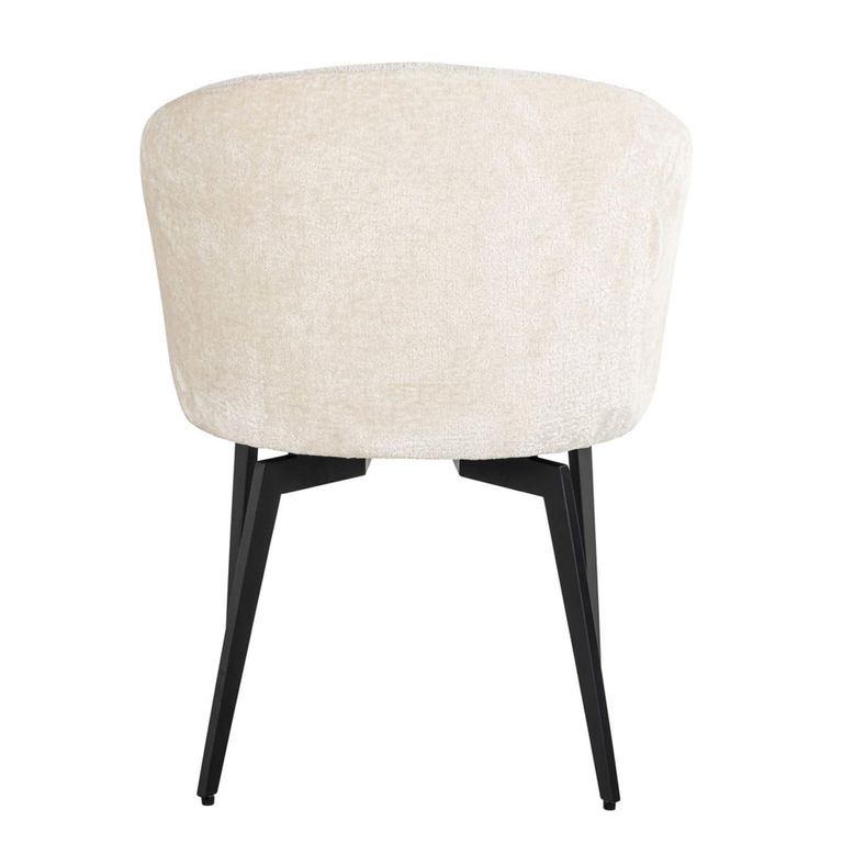 Amphara Dining Armchair - Curved Back - White Chenille - Fabric and Metal