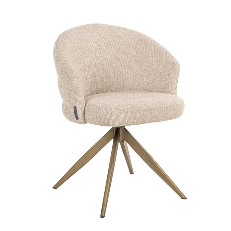 Zendaya Swivel Dining Armchair - Biscotti and Gold - Fabric and Metal