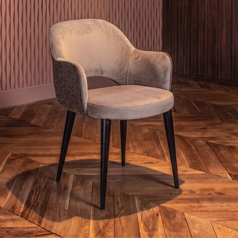 Giovanna Khaki Fabric Dining Armchair with Black Legs