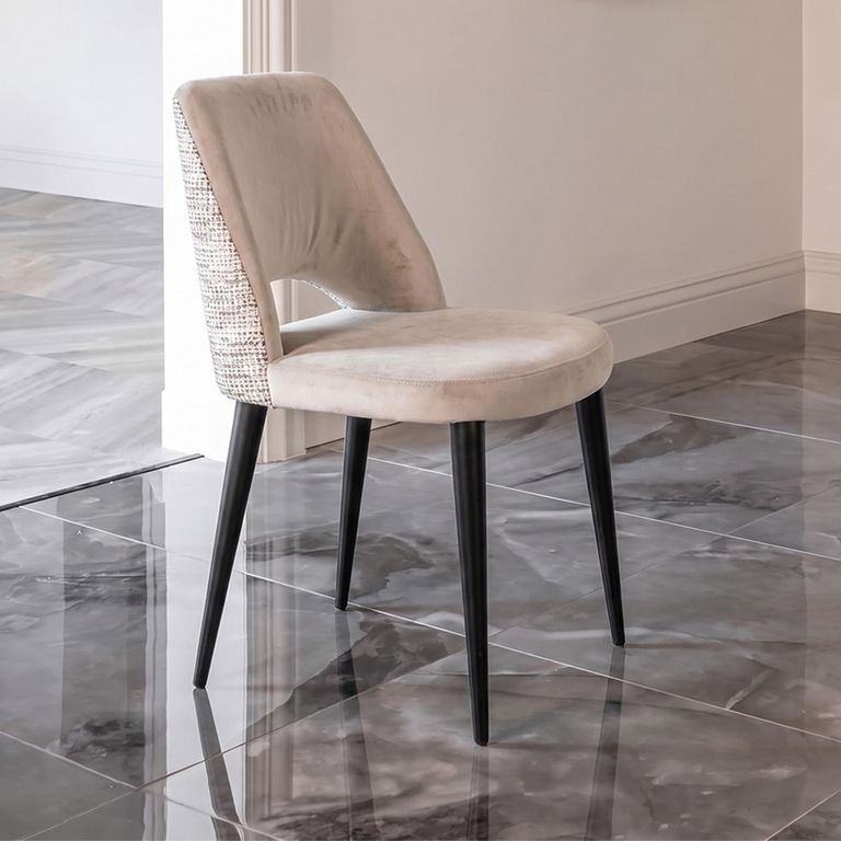 Tabitha Natural Khaki Fabric Dining Chair with Black Legs (Set of 2)