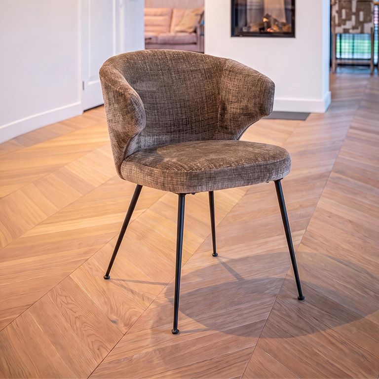 Xandra Stone Chenille Fabric Dining Chair with Black Legs