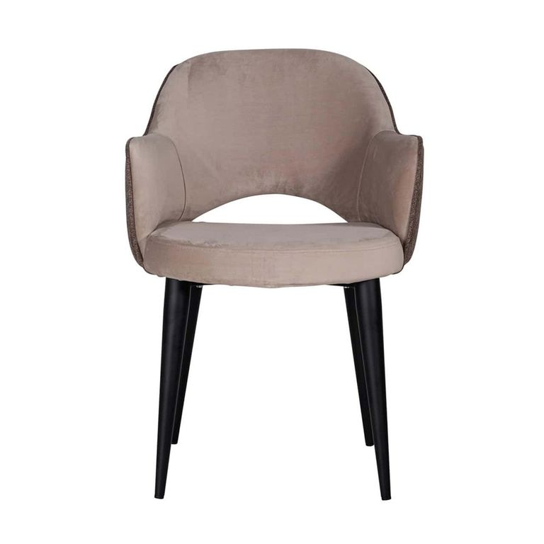 Giovanna Khaki Fabric Dining Armchair with Black Legs
