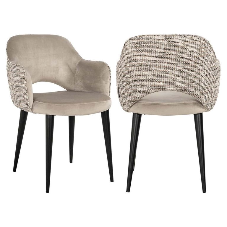 Giovanna Natural Khaki Fabric Dining Armchair with Black Legs