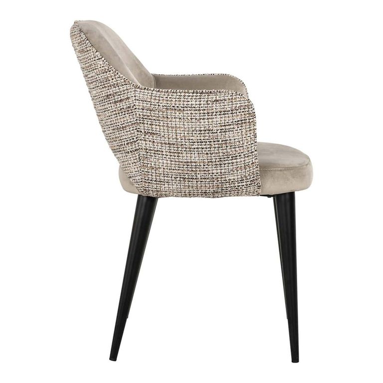Giovanna Natural Khaki Fabric Dining Armchair with Black Legs