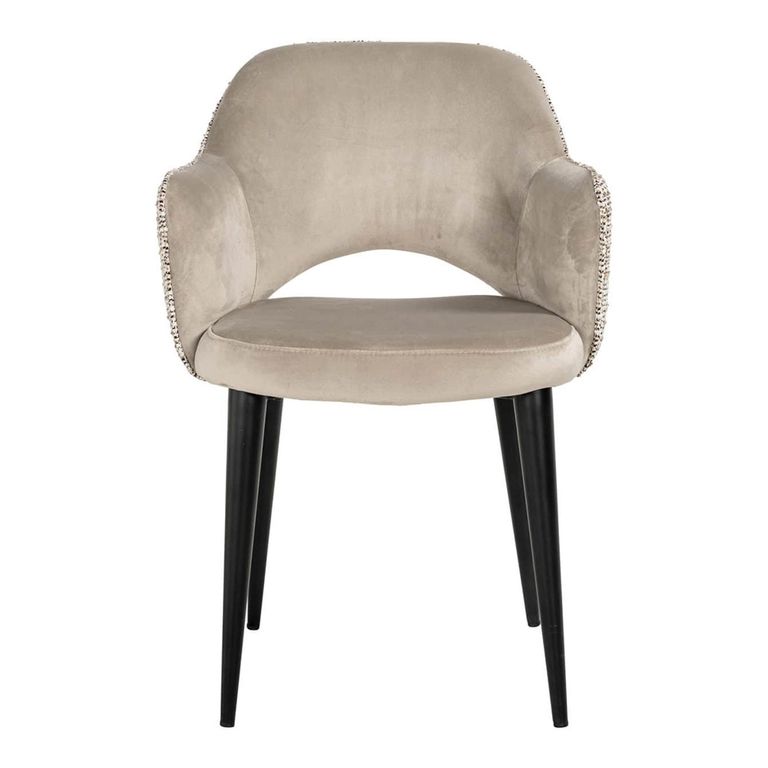 Giovanna Natural Khaki Fabric Dining Armchair with Black Legs