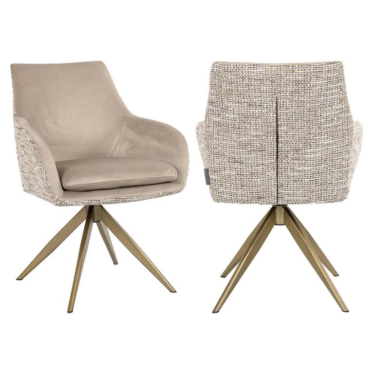 Lisonne Natural Khaki Velvet Fabric Swivel Dining Chair with Brushed Gold Legs