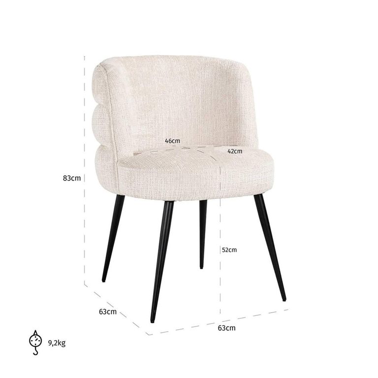 Stella Beige Chenille Fabric Dining Chair with Black Legs