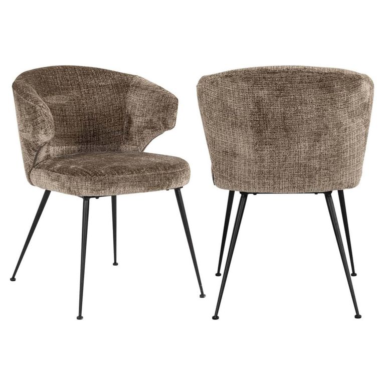 Xandra Stone Chenille Fabric Dining Chair with Black Legs