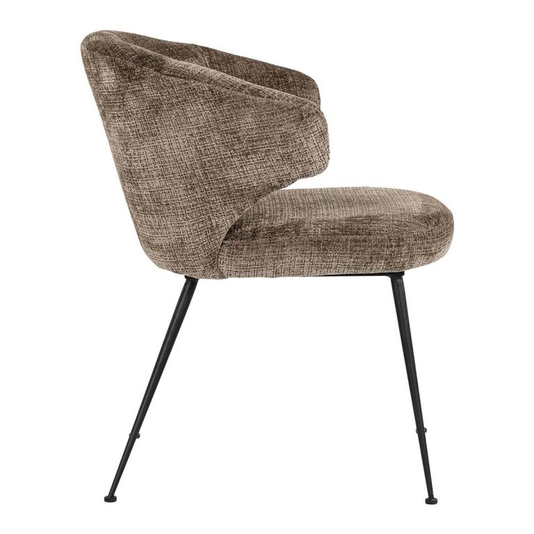 Xandra Stone Chenille Fabric Dining Chair with Black Legs