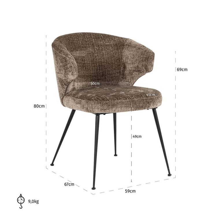 Xandra Stone Chenille Fabric Dining Chair with Black Legs