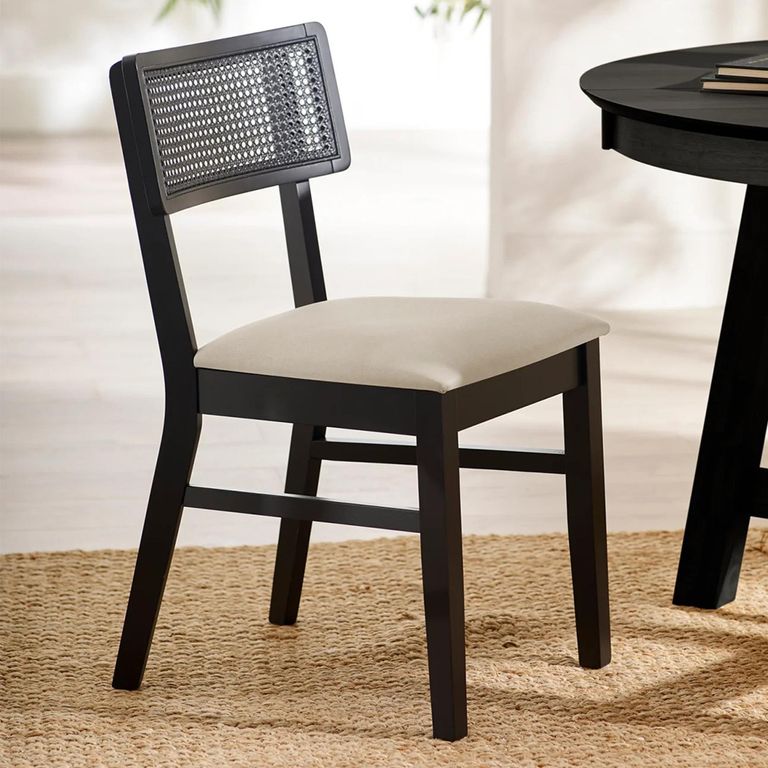 Annika Dining Chair - Set of 2 - Black and Beige - Rattan and Fabric