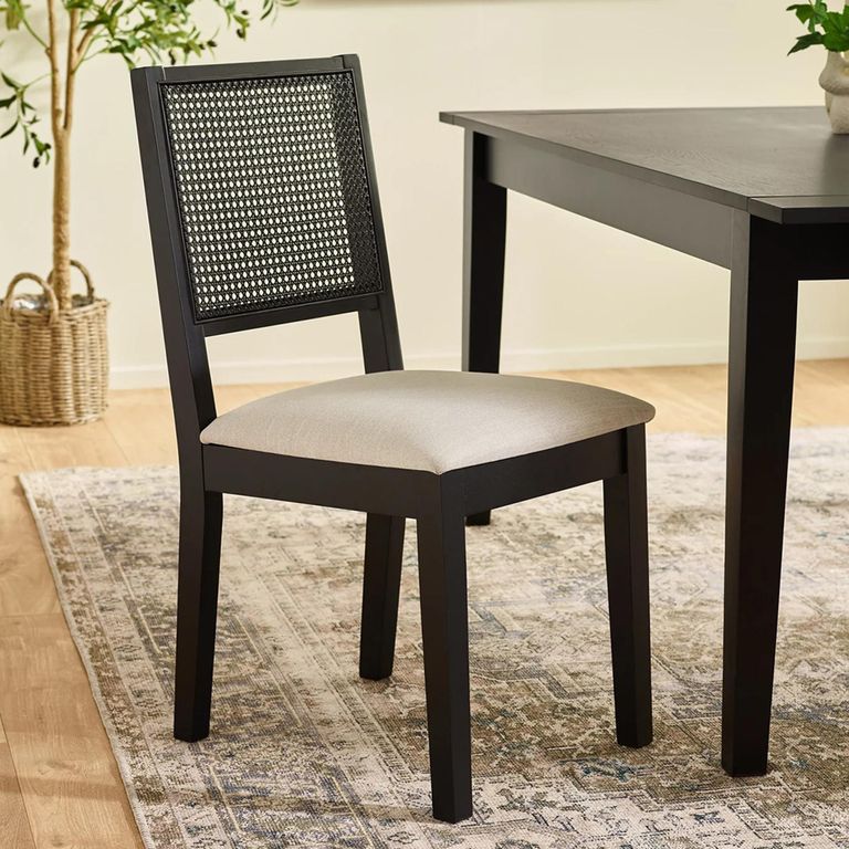Knoxley Dining Chair - Set of 2 - Black and Cream - Rattan and Fabric