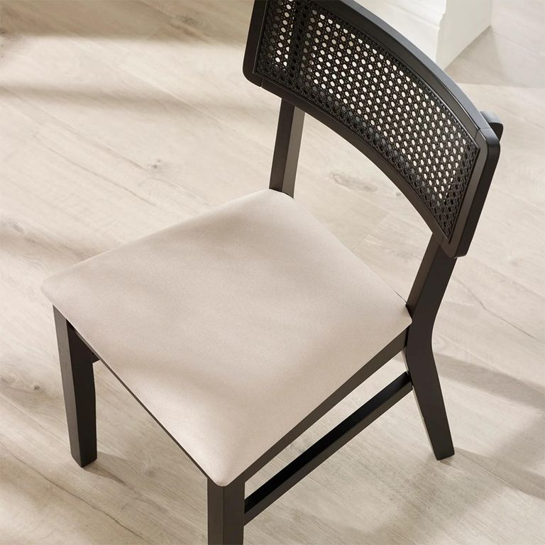 Annika Dining Chair - Set of 2 - Black and Beige - Rattan and Fabric
