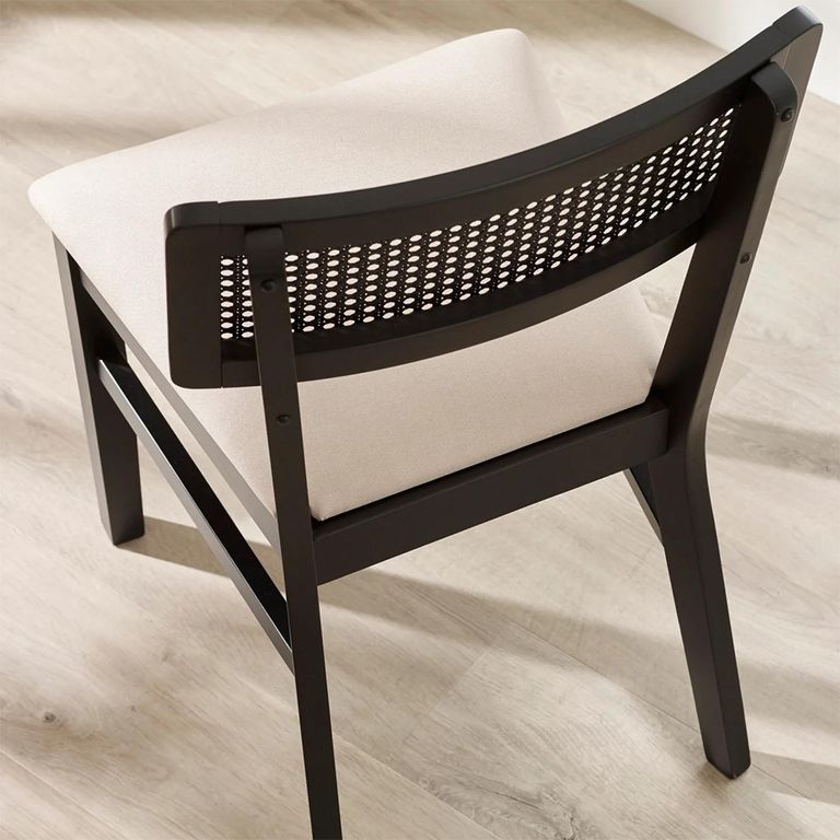 Annika Dining Chair - Set of 2 - Black and Beige - Rattan and Fabric
