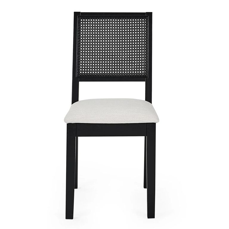 Knoxley Dining Chair - Set of 2 - Black and Cream - Rattan and Fabric