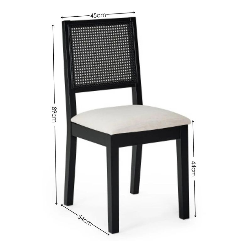 Knoxley Dining Chair - Set of 2 - Black and Cream - Rattan and Fabric