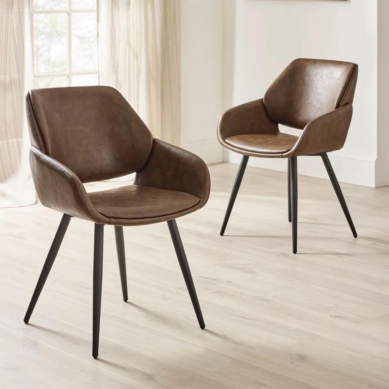 Parker Dining Chair - Set of 2 - Brown and Black - Faux Leather and Metal