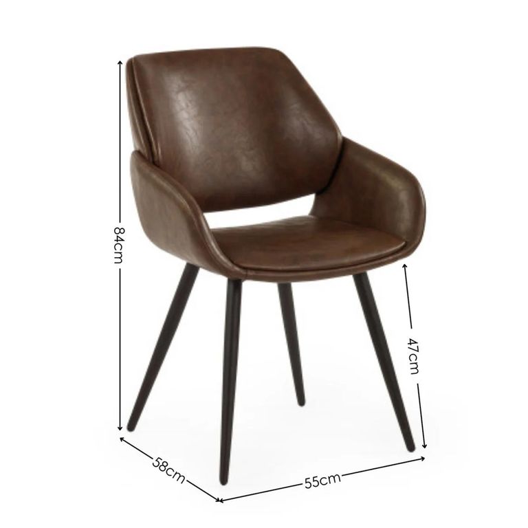 Parker Dining Chair - Set of 2 - Brown and Black - Faux Leather and Metal