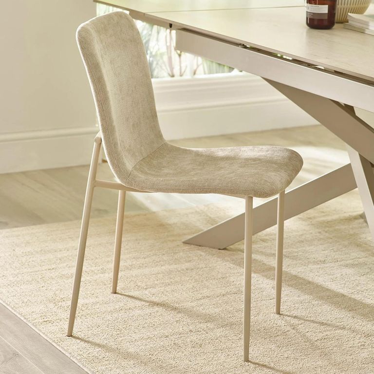 Nora Dining Chair - Set of 4 - Cream Chenille - Fabric and Metal