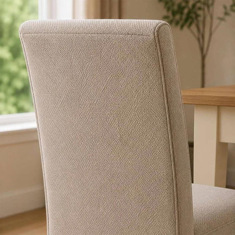 Valencia Dining Chair - Set of 2 - Cream Chenille and Natural - Fabric and Wood