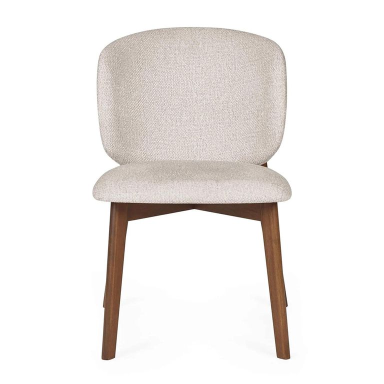 Portland Dining Chair - Set of 2 - Curved Back - Cream Chenille and Walnut - Fabric and Wood