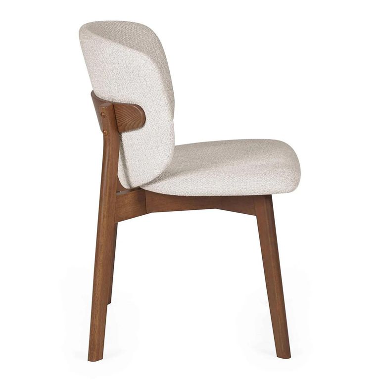 Portland Dining Chair - Set of 2 - Curved Back - Cream Chenille and Walnut - Fabric and Wood