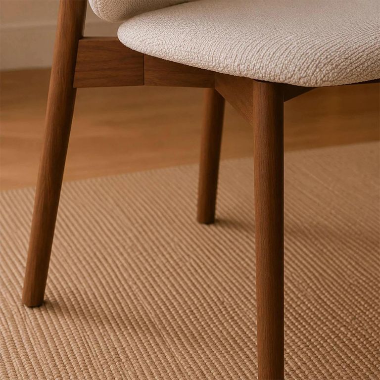 Portland Dining Chair - Set of 2 - Curved Back - Cream Chenille and Walnut - Fabric and Wood