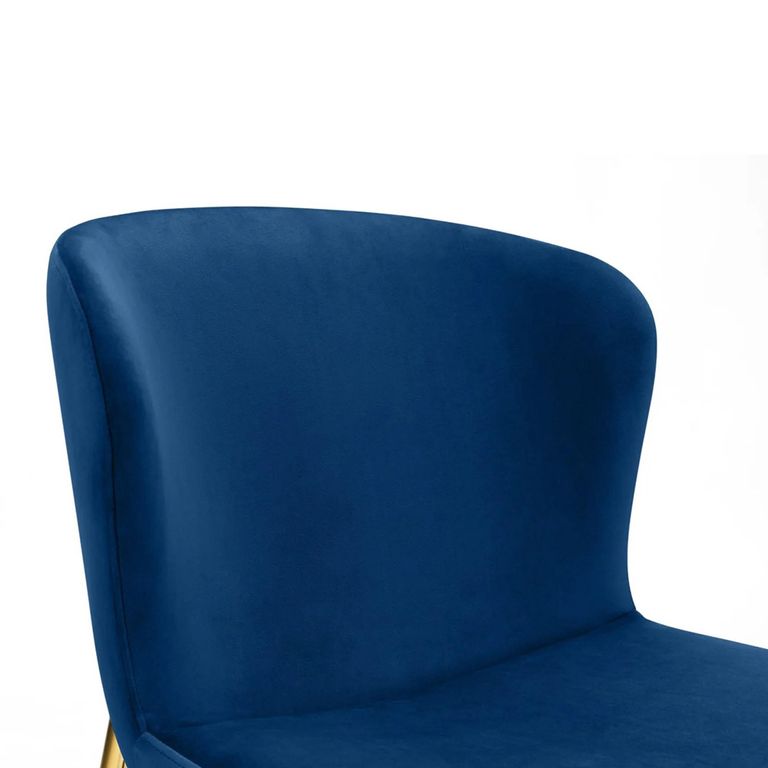 Harper Dining Chair - Set of 2 - Curved Back - Blue and Gold - Fabric and Metal