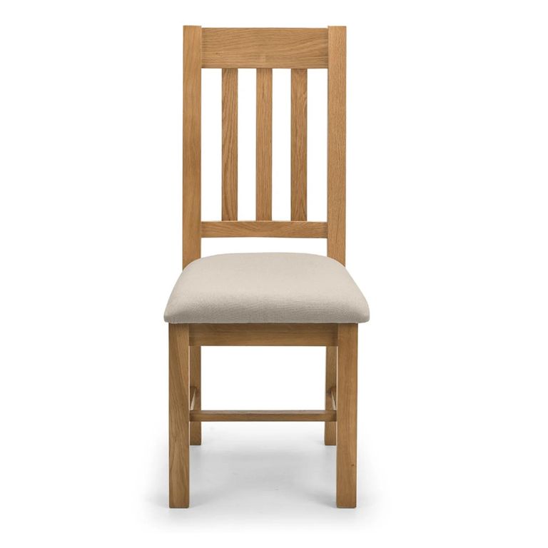 Hereford Dining Chair - Set of 2 - Slatted Back - Waxed and Taupe - Oak and Fabric