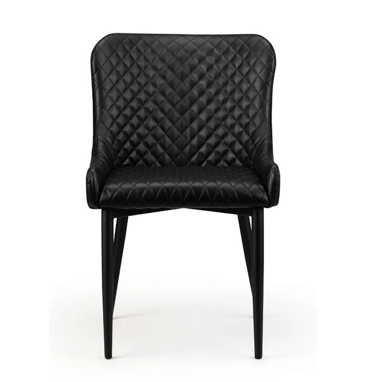 Luxe Dining Chair - Set of 2 - Curved Back - Black - Faux Leather and Metal