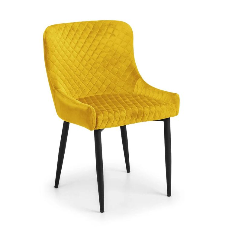 Luxe Dining Chair - Set of 2 - Curved Back - Mustard Velvet and Black - Fabric and Metal