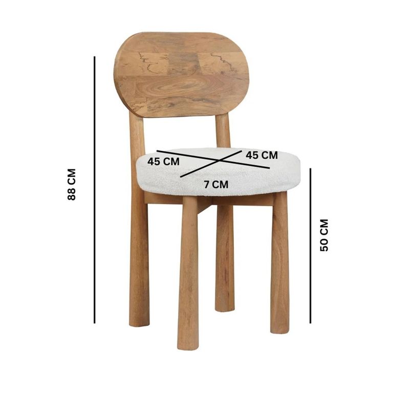 Austin Dining Chair - Set of 2 - Natural and Ivory - Mango Wood and Fabric