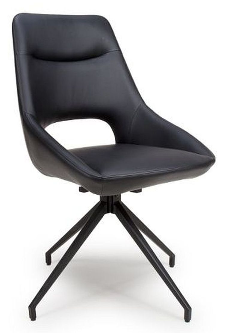 Ace Swivel Dining Chair - Set of 2 - Black Faux Leather