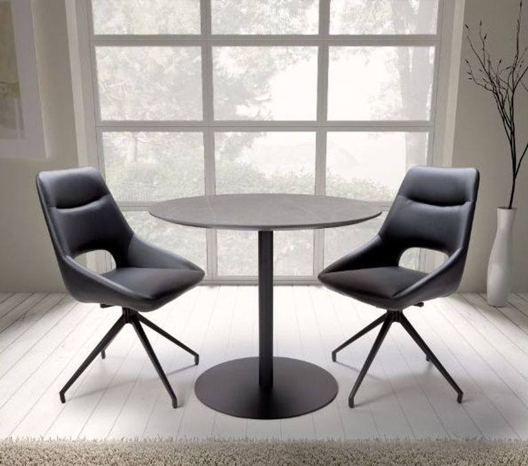 Ace Swivel Dining Chair - Set of 2 - Black Faux Leather