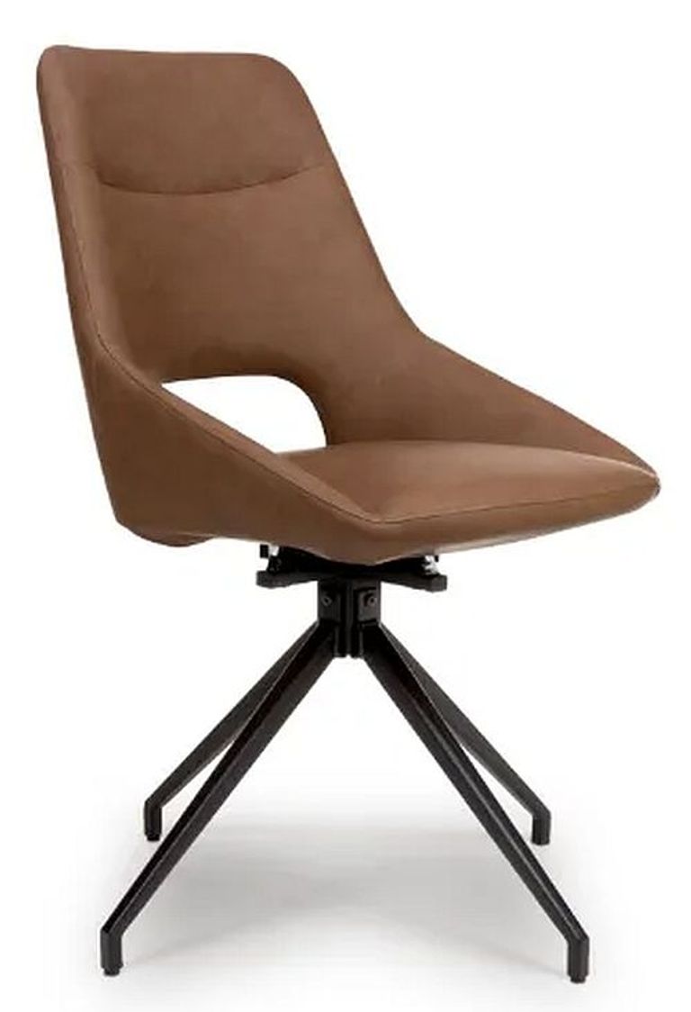 Ace Swivel Dining Chair - Set of 2 - Tan Faux Leather