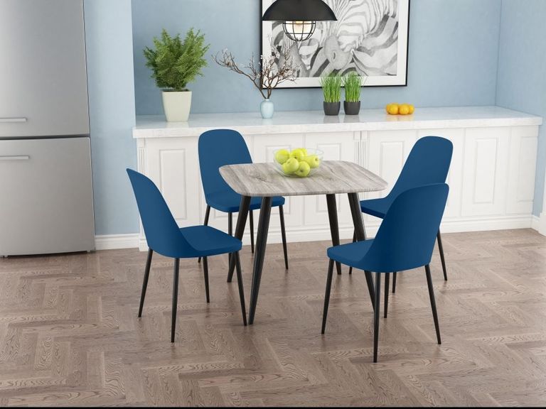 2 x Aspen Blue Plastic Duo Dining Chair with Black Metal Legs