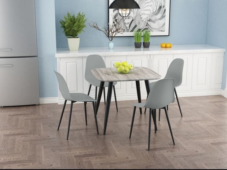 2 x Aspen Light Grey Plastic Duo Dining Chair with Black Metal Legs