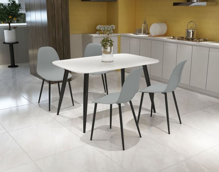 2 x Aspen Light Grey Plastic Duo Dining Chair with Black Metal Legs