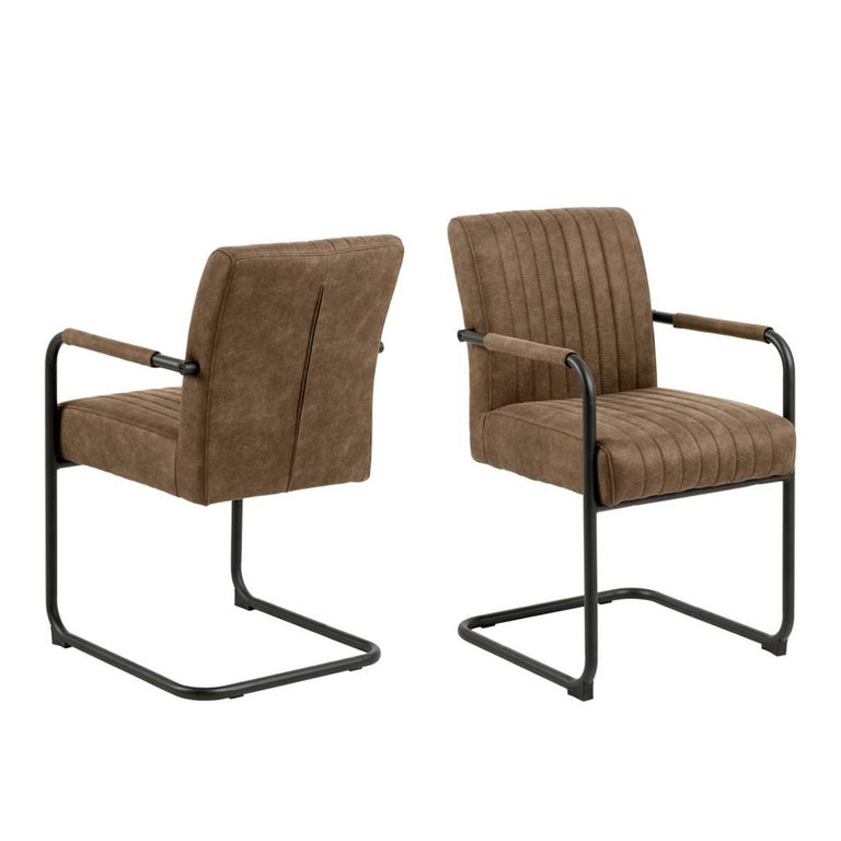 Adele Cantilever Dining Armchair - Set of 2 - Light Brown Fabric