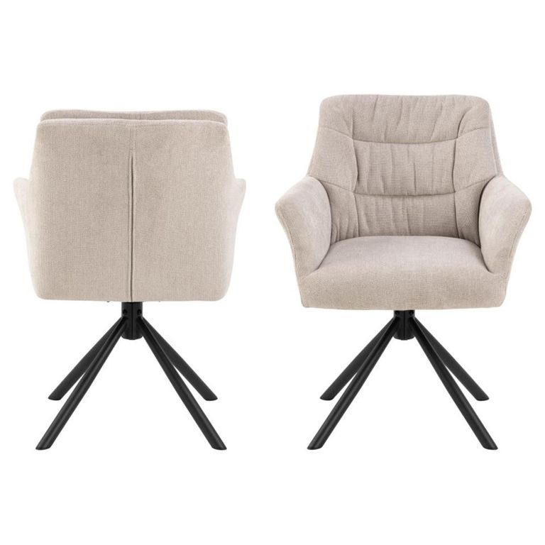 Alonso Swivel Dining Armchair - Set of 2 - Beige Fabric